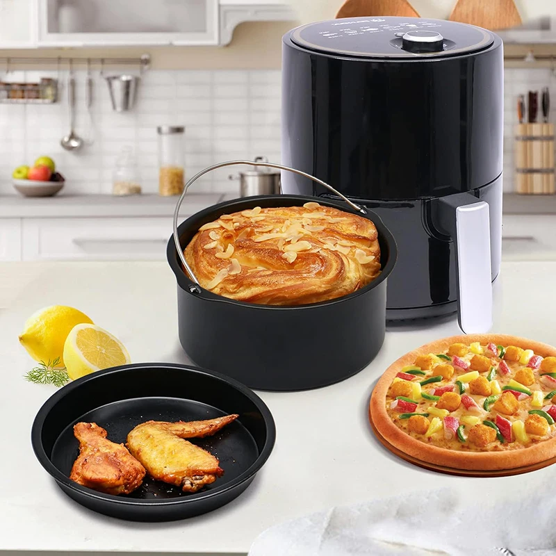 Ronde Air Friteuse Accessoires Set Siliconen Airfryer Mand Mold Liner Herbruikbare Oven Grill Bakrek Pizza Cake Pan Tray