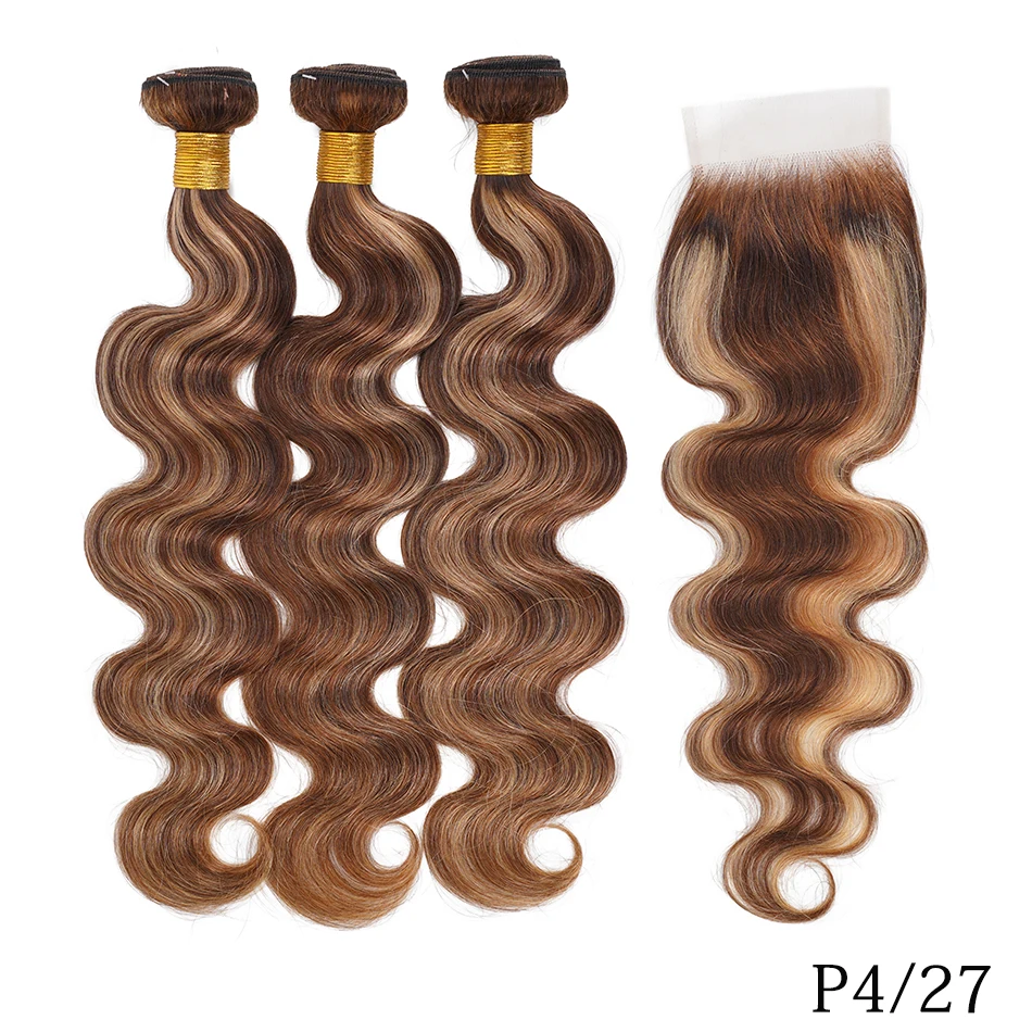 12A أومبير البيانو الجسم موجة حزم مع إغلاق 100% غير المجهزة تسليط الضوء على شعر الإنسان الجسم موجة حزم مع إغلاق الدانتيل 4x4 HD