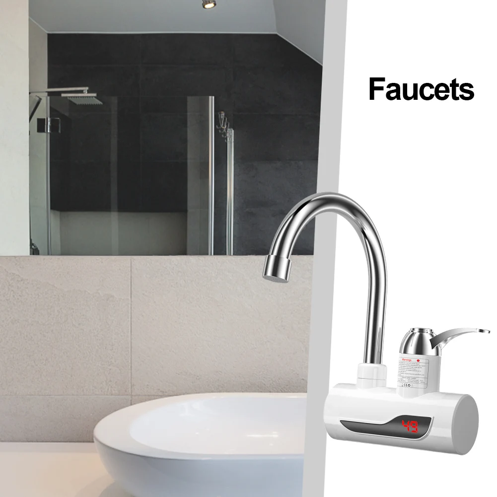 Electric Instant Heating Faucet 3000W Tankless Water Heater Temperature Adjustable Hot Water Faucet Digital for Kitchen Bathroom