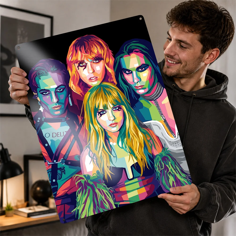 Måneskin Band Color Block Portrait Printed Poster Customized Metal Sign Alternative Stage Design Wall Art Enhances Home Office