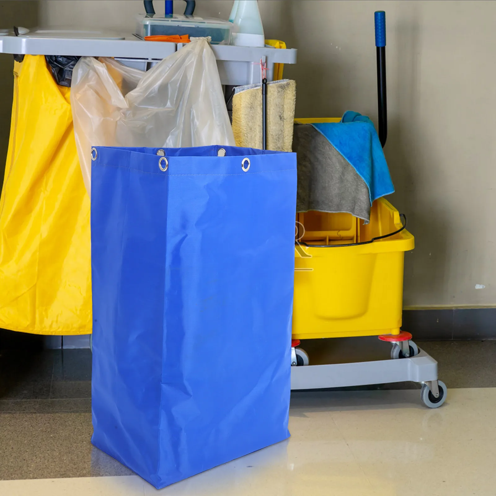 

Cleaning Cart Bag Large Capacity Cloth Trolley Detachable Wheels Foldable Storage Commercial Janitorial Waterproof