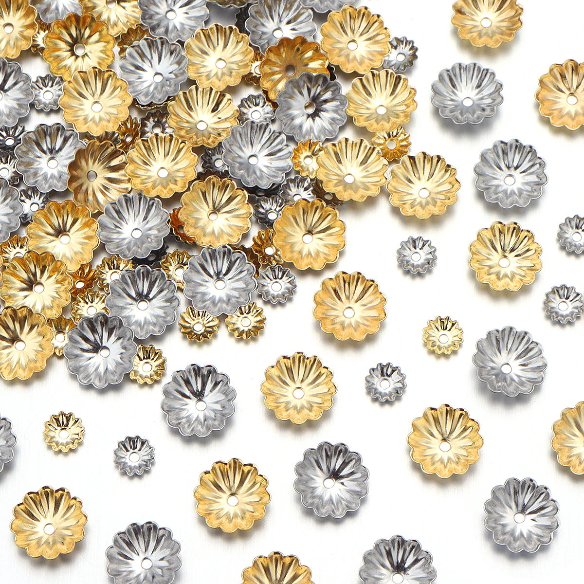 50 teile/los 6 10mm Edelstahl Blume Geformt Perlen Kappen Runde Perle Perle Kappe Spacer Perlen Für DIY Handgemachte armband Ohrringe