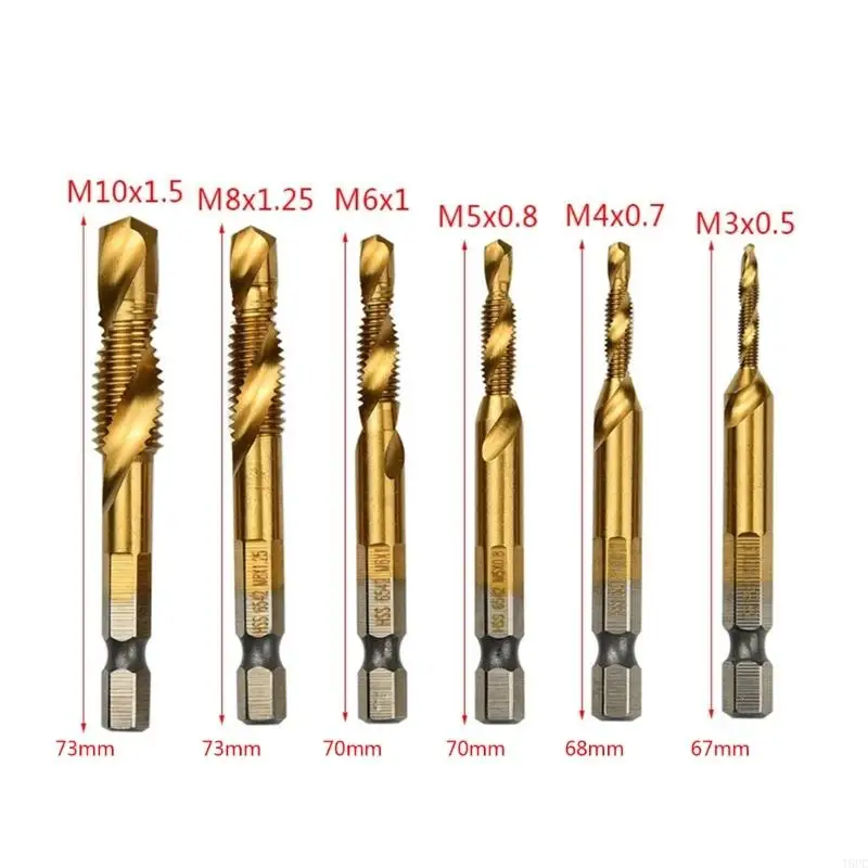 T8UC 4341 Plated Long Shank Tap Set (6pcs) High Speed Steel Drill BitsM3x0.5 M4x0.7 M5x0.8 M6x1 M8x1.25 M10x1.5