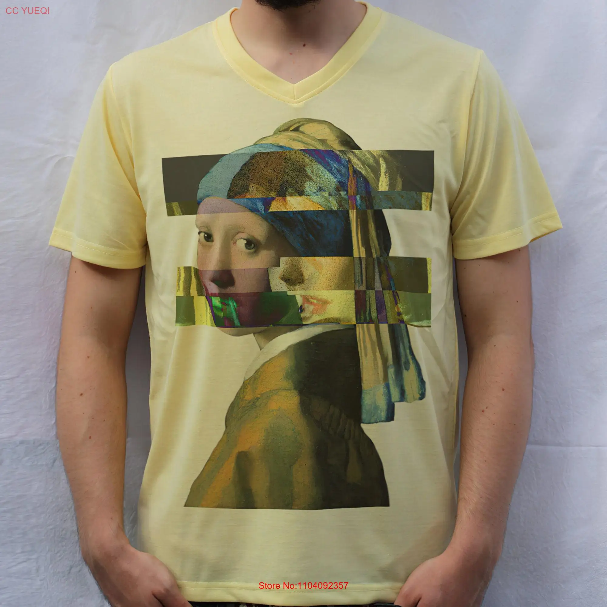 Girl with a Pearl Earring Glitch T shirt Johannes Vermeer long or short sleeves