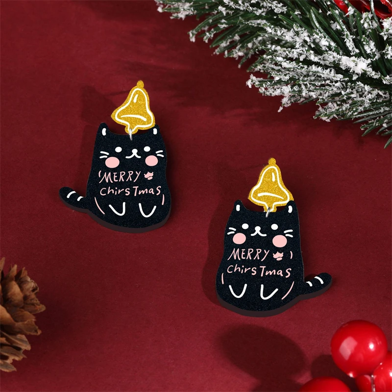 Christmas Gingerbread Man Santa Claus Asymmetrical Dangle Earring for Women Cute Xmas Hat Dog Kitten Acrylic Earrings Jewelry - Image 6