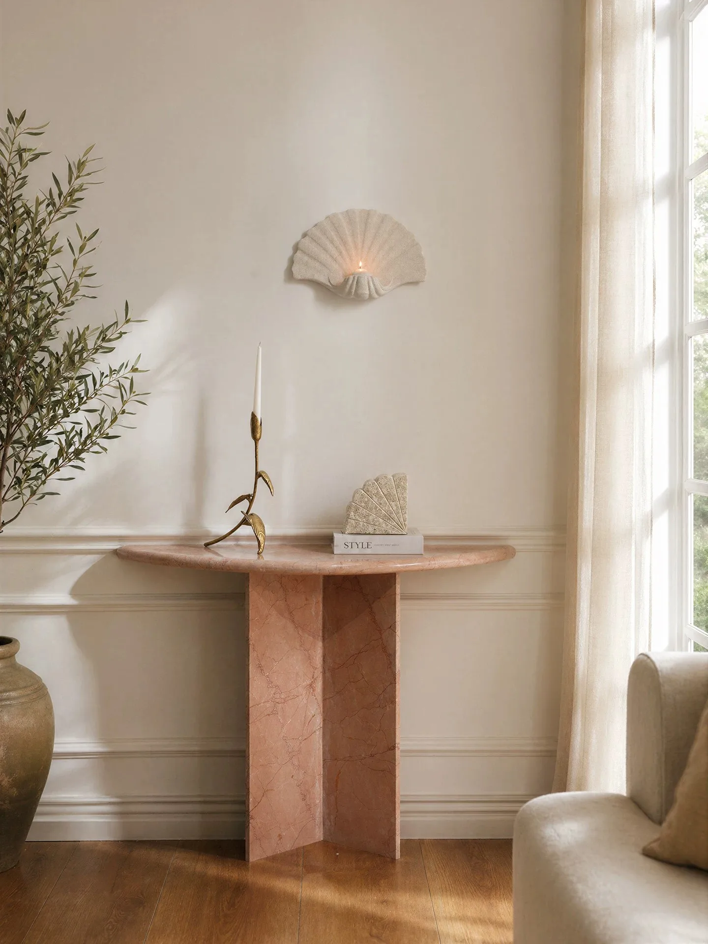Nordic Style Sandstone Imitation Shell Shape Candle Holder Wall Mounted Decor Ornament Home Wall Decoration Bedroom Living Room