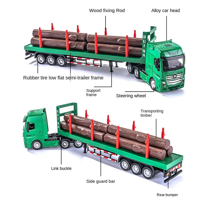 1:50 aluminiowy drewno transport ciężki model ciężarówki wycofać odłączana głowica obrót pojazd inżynieryjny zabawki dla dzieci chłopcy prezent urodzinowy