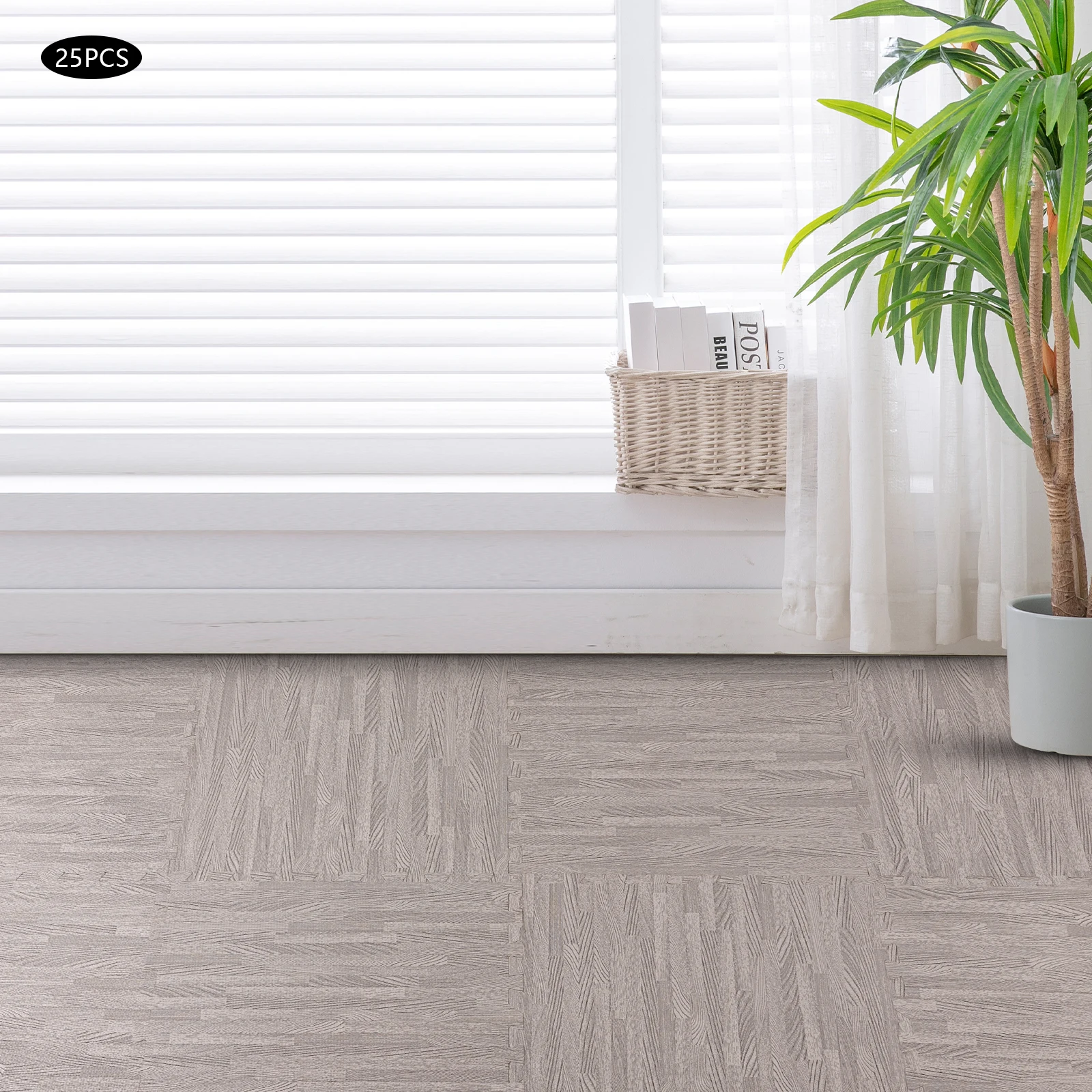 

Grey Wood Grain, 25 PCS Spliced Foam Floor Mat, 24 x 24 inch Thick Printed Foam Tiles, Patchwork Foam Mat Protective Flooring