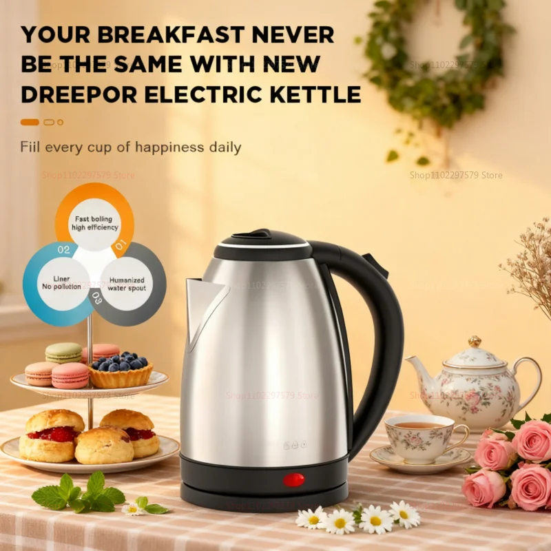 غلاية كهربائية من الفولاذ المقاوم للصدأ، قاعدة فصل، مقاومة للصدأ، غلاية تسخين سريعة متينة للمنزل والمكتب أثناء السفر