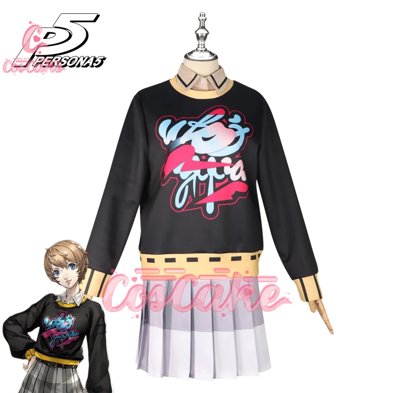 Game Persona 5: The Phantom X Motoha Arai Cosplay Costume Hoodies Plaid Skirt Leisure Time Uniform Wig Woman Sexy Party Suit