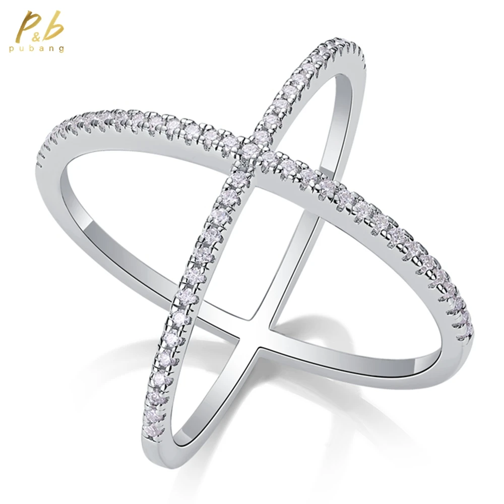

PuBang Fine Jewelry 100% стерлинговое серебро 925 пробы 3EX VVS1 D Цвет Настоящий муассанит с бриллиантами Кольцо с крестом GRA Обручальное кольцо оптом