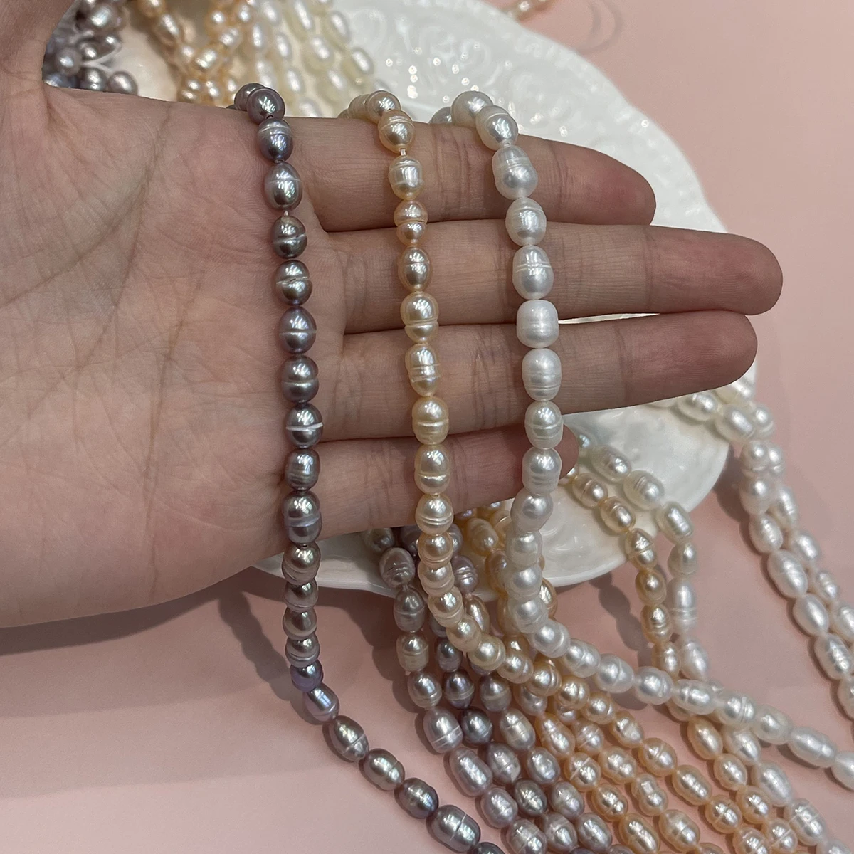Natural Freshwater Pearl Strand Loose Beads - 5‑6mm Natural Freshwater Rice Pearl Strand