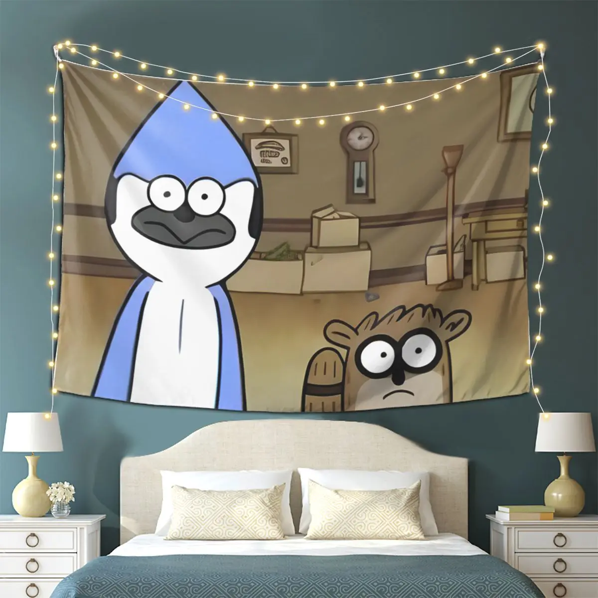نسيج Mordecai and Rigby للتعليق على الحائط لتزيين المنزل الجمالي لغرفة النوم