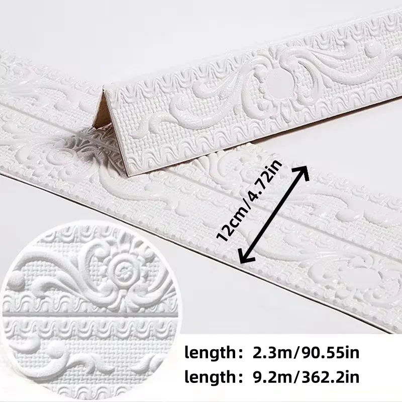 1ROLL 2.3MX12CM Skirting Ceiling Decoration Strip Wall Stickers Self Adhesive Baseboard Waterproof Waist Line Border Wall Top