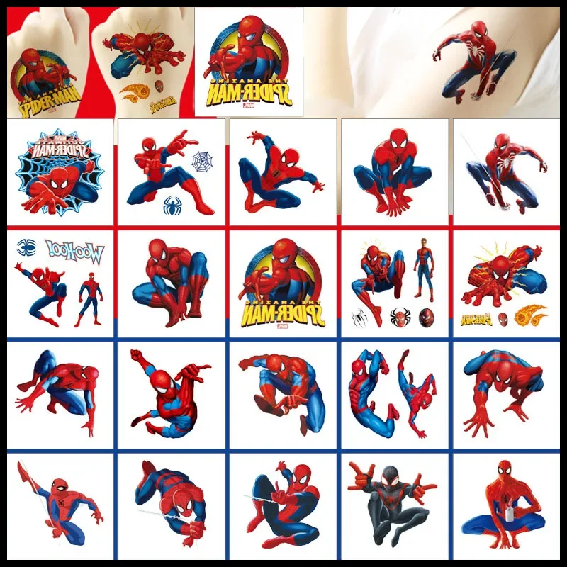 Marvel Avengers การ์ตูน Tattoo สติกเกอร์ Spider-Man น้ําชั่วคราว Tattoo สติกเกอร์สําหรับของเล่นเด็กเทศกาลของขวัญ Party