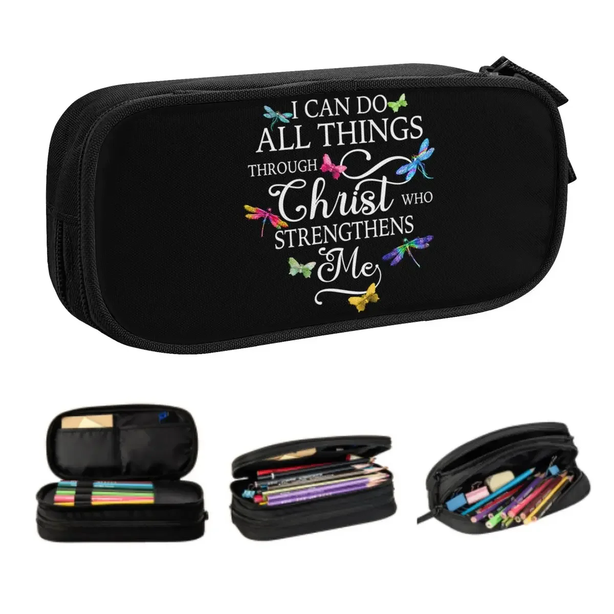 Custom Dragonfly Butterfly Quotes School Pencil Cases Girls Boys Big Capacity Pencil Bag Pouch Students Stationery