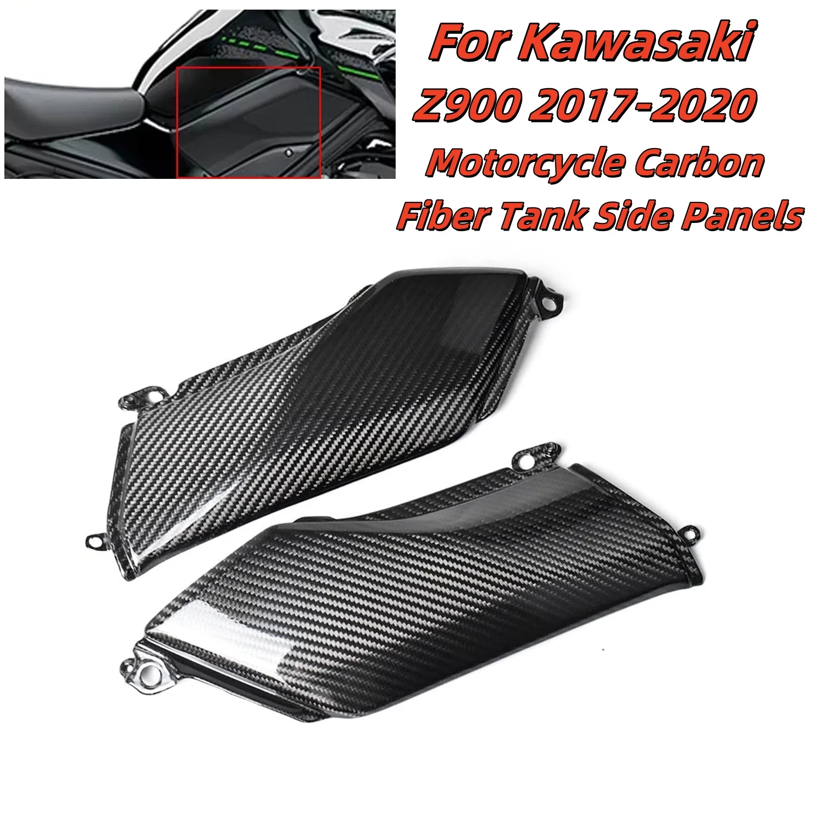 

For Kawasaki Z900 2017-2020 3K Dry Carbon Fiber Motorcycle Accessories Fuel Tank Side Cover Fairing Cowling Side Panels