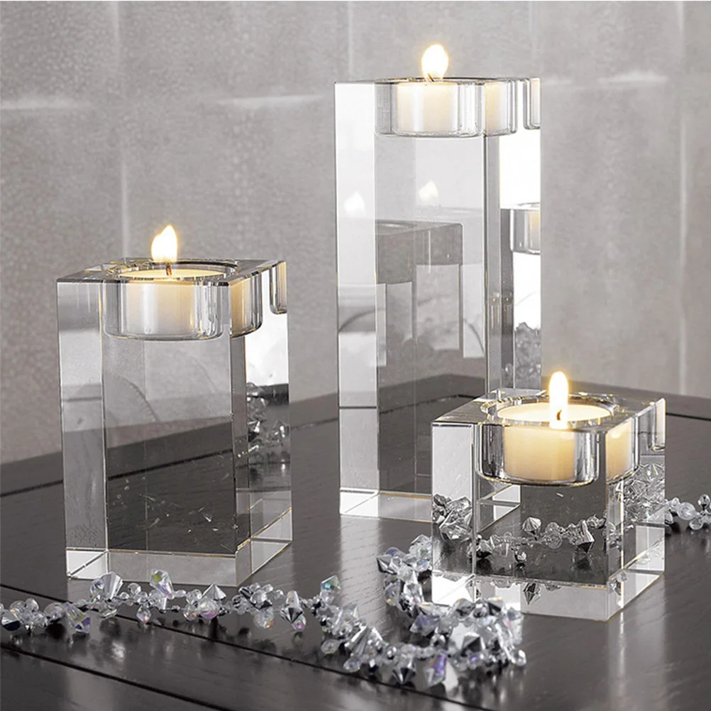 

Crystal Candlestick Cube Holder 5x8cm Romantic Home Table Decoration Tealight Holder Elegant Centerpiece
