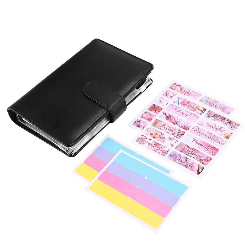 Top-A6 PU Leather Binder Budget Planner Organizer, With Budget Sheets ,Zipper Pockets,Saving Cash Envelopes System