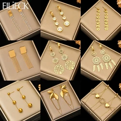 EILIECK 316L Stainless Steel Letters Zircon Flower Tassel Dangle Earrings For Women Fashion New Ear Drop Waterproof Jewelry Gift
