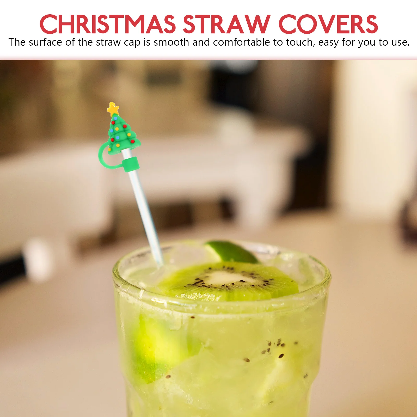 

4pcs Christmas Themed Straw Covers Reusable Pvc Tip Protectors For Outdoor Party Decorations Graduation Ceremony Straw Topper