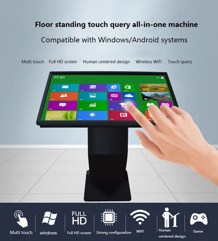 Hot Selling 32/43/49/55/65 Inch Touch Screen Monitor Kiosk Interactive LCD Display 4K Metal Base Custom Function/