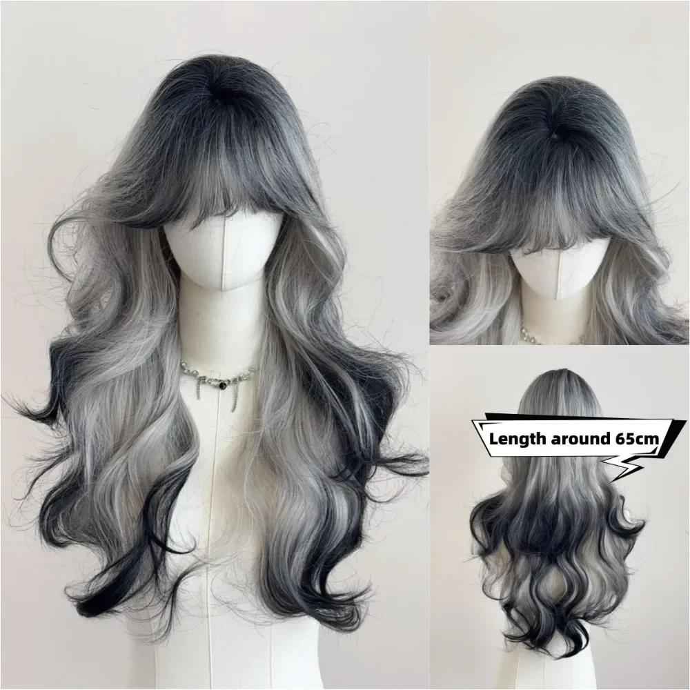 

Ashely Black Ombre Curly Wig with Bangs Long Wavy Wig for Women Daily Life and Party 24inch Heat Resistant Headband Wigs