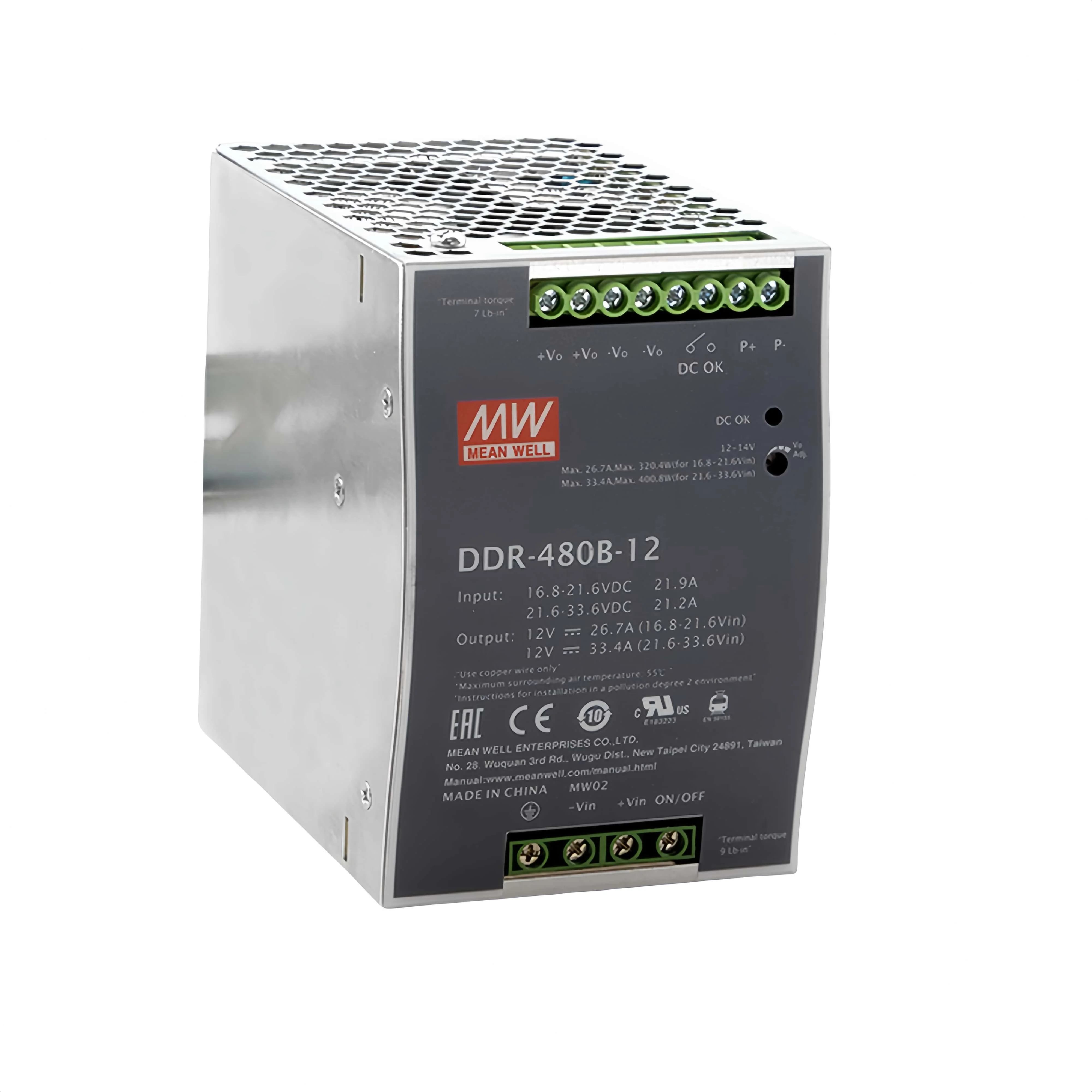 

MeanWell DDR-480B-24 480W Rail-Mounted DC-DC Converter