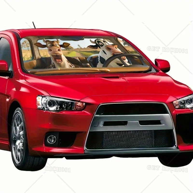 

Funny Cow Car Windshield Sun Shade Durable Polyester Foldable Portable Protects Interior From UV Rays Car Sunshade