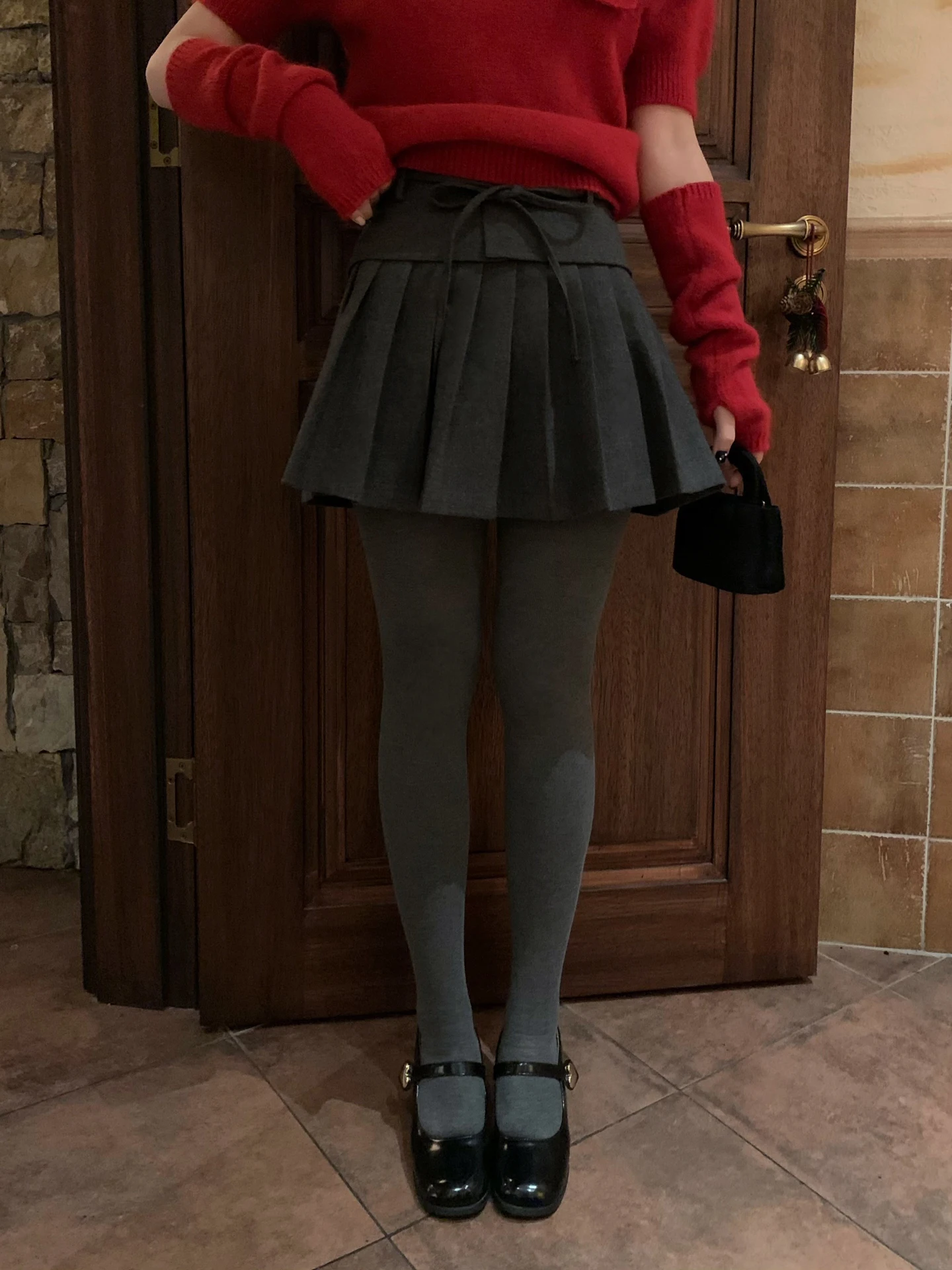 

Moby High Waist Pleated Skirt with Bow Tie Vintage Sle Women's Skirt Polyester Fiber No Stretch Daily Wear