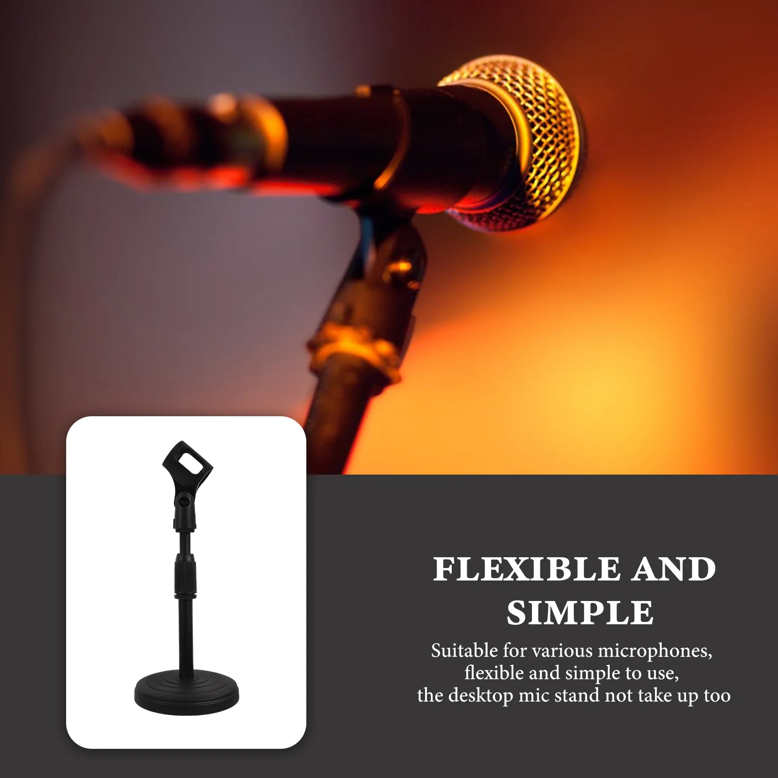 

Adjustable Desktop Mic Stand Round Base Table Holder Black Clip Mic Stand Desk Suitable Various Microphones Simple Use Live Chat