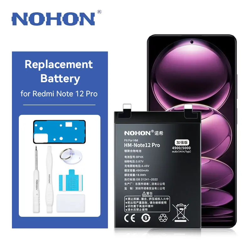 

NOHON BP4K Battery Replacement for Xiaomi Redmi Note 12Pro 12T POCO X5 Pro 5000mAh High Capacity Battery for Note12Pro X5Pro