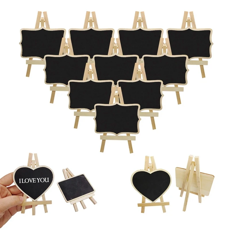 21PCS Mini Wooden Blackboard With Tripod Menu Message Board Signs Chalkboard Wedding Decoration Supplies Shop Home Decor