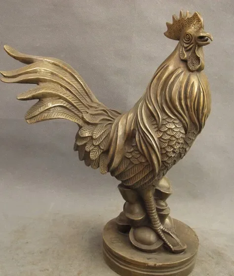 

14" Chinese Bronze Copper Decoration Year Zodiac Wealth Cock Rooster Statue