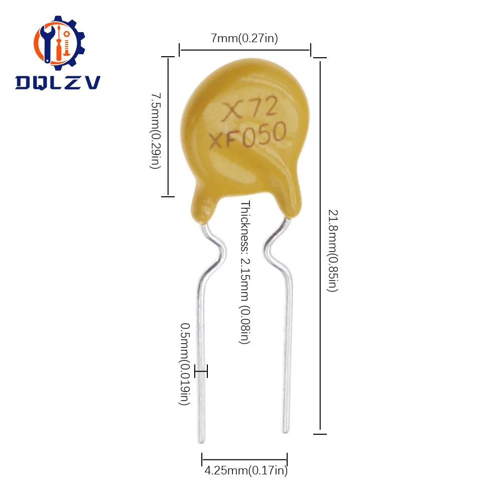 Fusible Réarmable PPTC RXEF050 XF050 72V 0.5A 500MA Pas 5mm