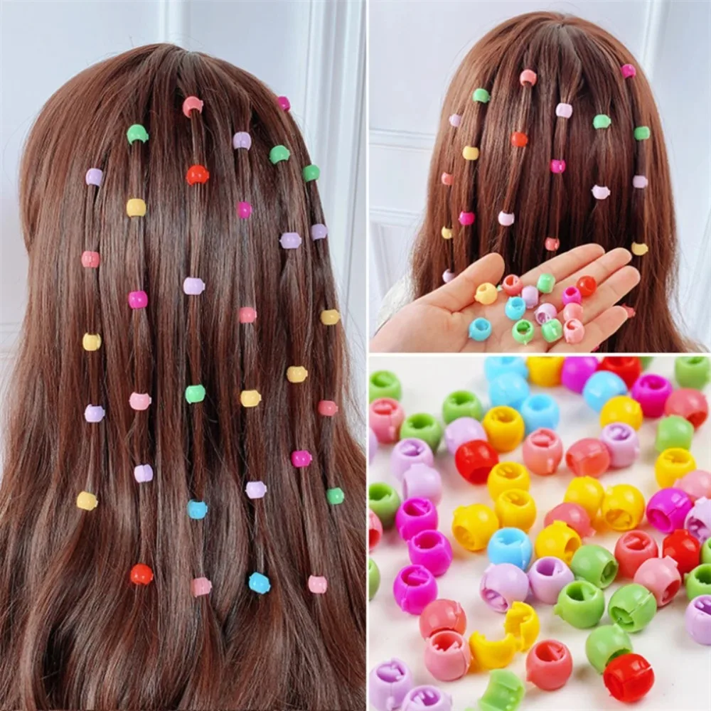 40pcs/set Mini Mix Colorful Hair Beads Decor Hollow Plastic Hair Braids Maker Beads Hair Claw Clips Daily