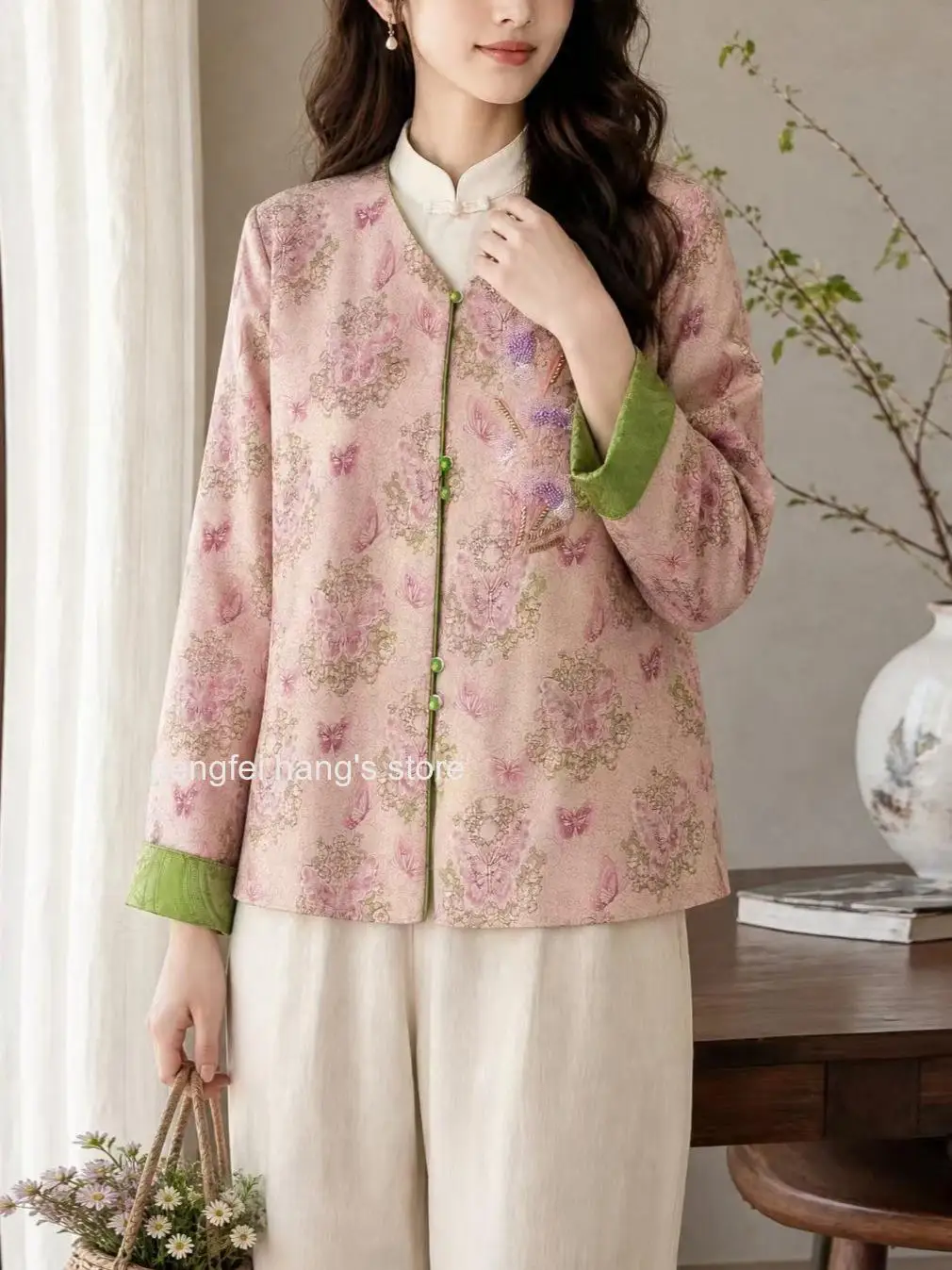 Women Autumn New Chinese Style Coat Heavy Beaded Sequin Reversible Tang Suit Elegant Ladies Outerwear Top