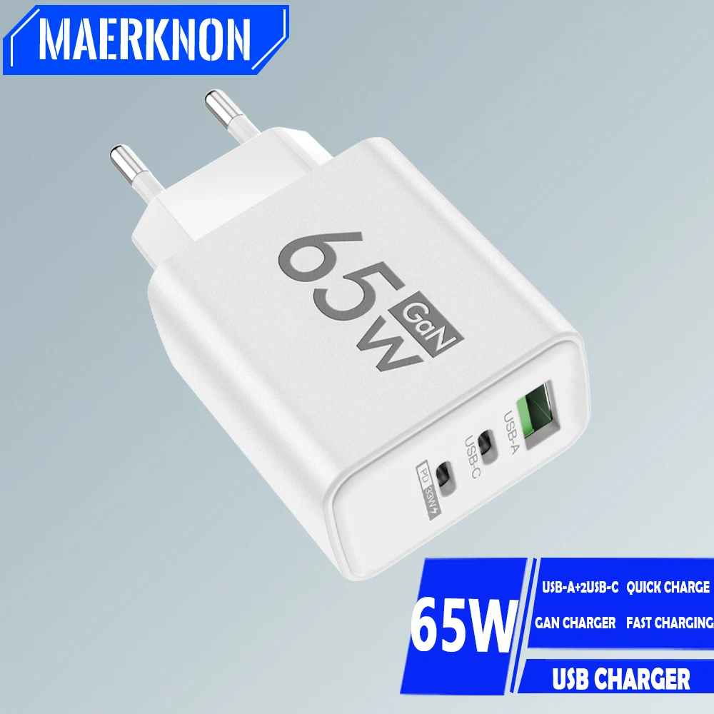 65W USB GaN Charger Quick Charge 3.0 PD Type C Adapters For iPhone 15 14 Pro Xiaomi Samsung Portable Fast Charging Phone Charger