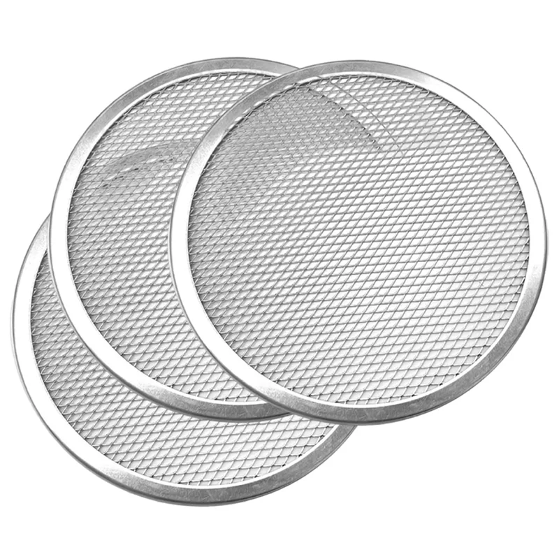 

D9-3Pcs Pizza Screen 12 Inch Restaurant-Grade Pizza Rack With Seamless Edge Round Pizza Baking Pan Baking Tool
