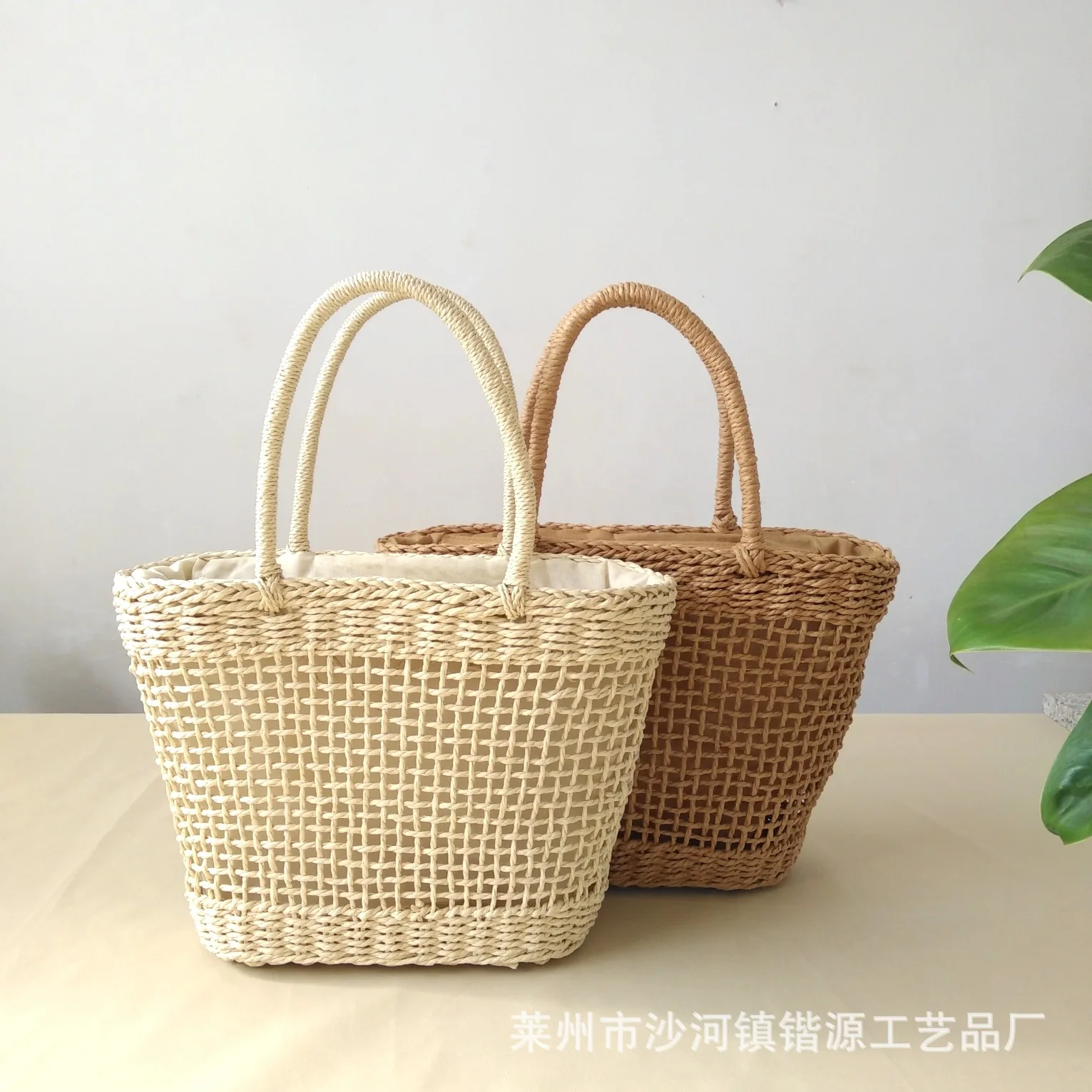 

Women Accessories New Hollowed Out Woven Tote Basket Rustic Hand-woven Straw Bag Beach Holiday Travel Handbag Photo Props