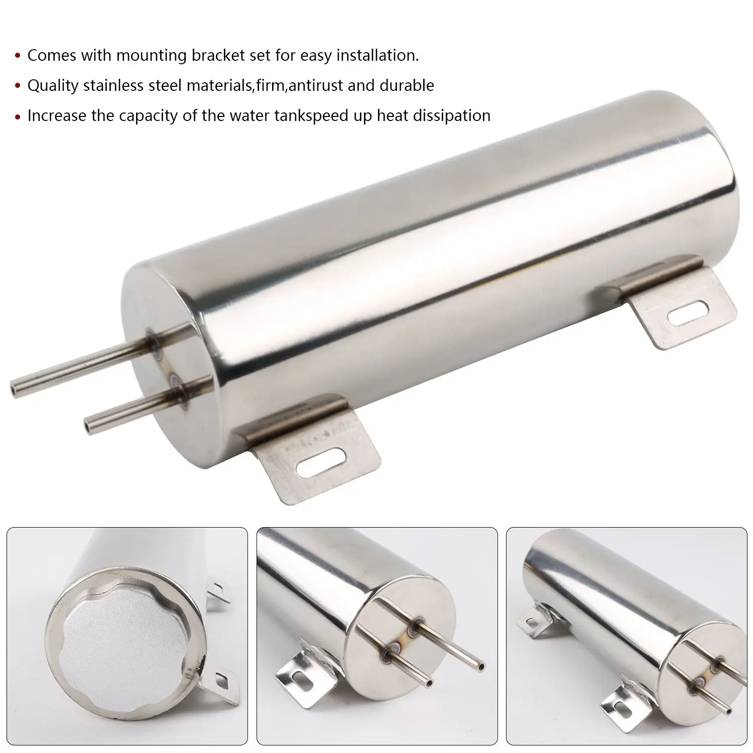 32OZ 3x9in Universal Polished Stainless Steel Radiator Coolant Overflow Catch Puke Tank