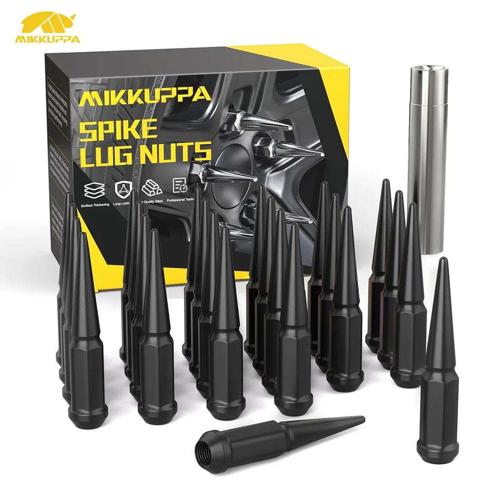 

MIKKUPPA M14×1.5 Wheel Spike Lug Nuts 24Pcs Car Modification Wheel Nuts Bolts Black Closed End Nuts with Socket Key