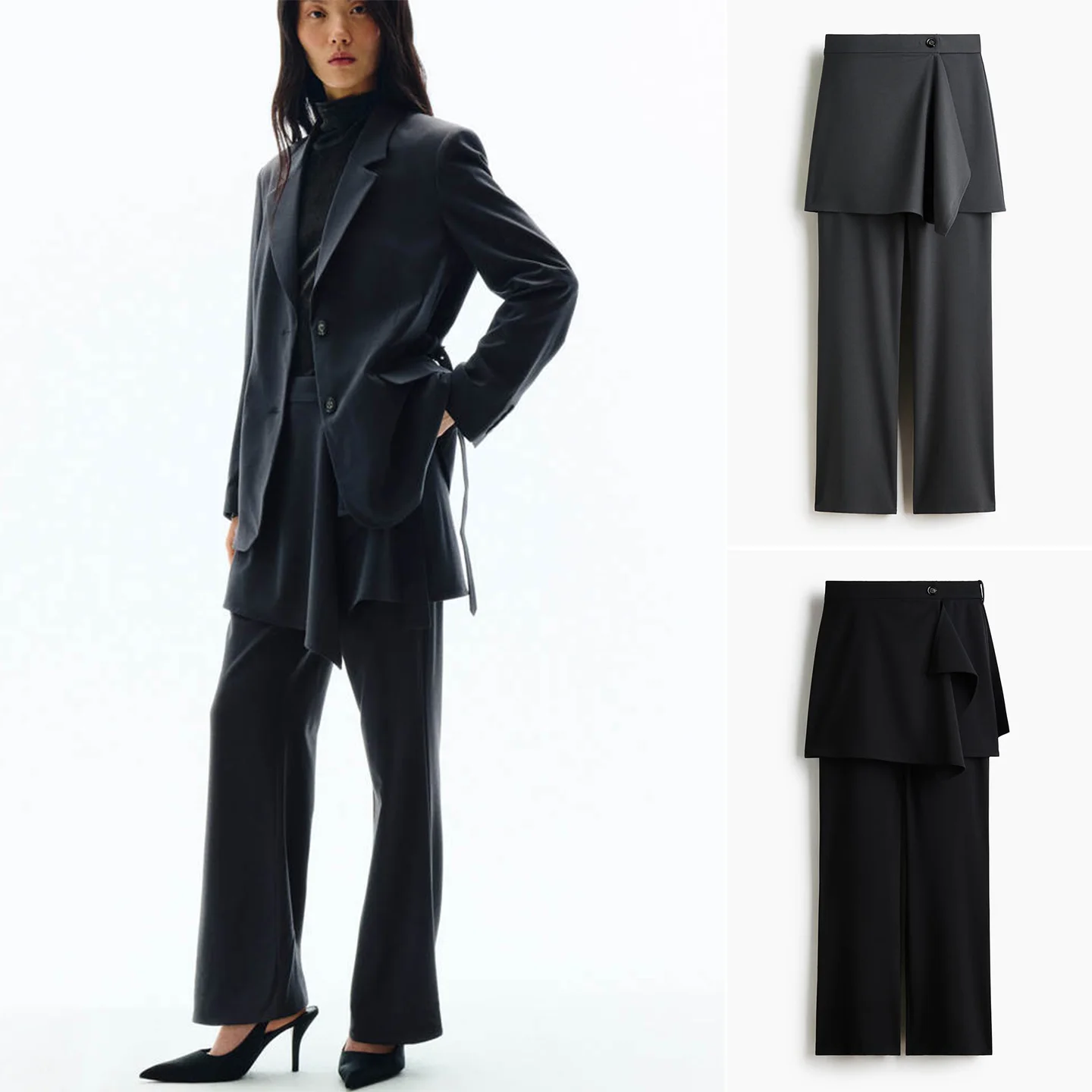 

Spring New Women's Zipper Hook Design Battle Robe Skirt Pants Casual Straight Leg Long Pants l Waist Polyester Fiber