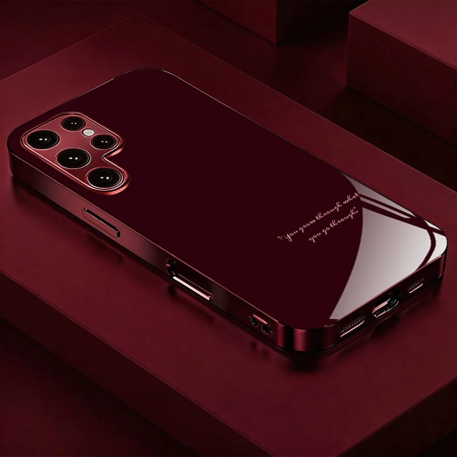 Wine Red Patterned Pattern Electroplated Glass Case Compatible with Phone Case for Samsung GalaxyS26 S25 S24 S23 S22 S21Ultra FE