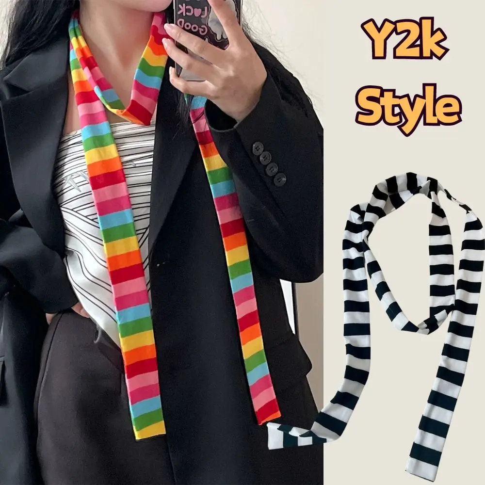 Fashion Striped Women Skinny Scarf Thin Long Tie Scarf Y2k Style Neckerchief For Girls Narrow Choker Streamer Headbands Hot