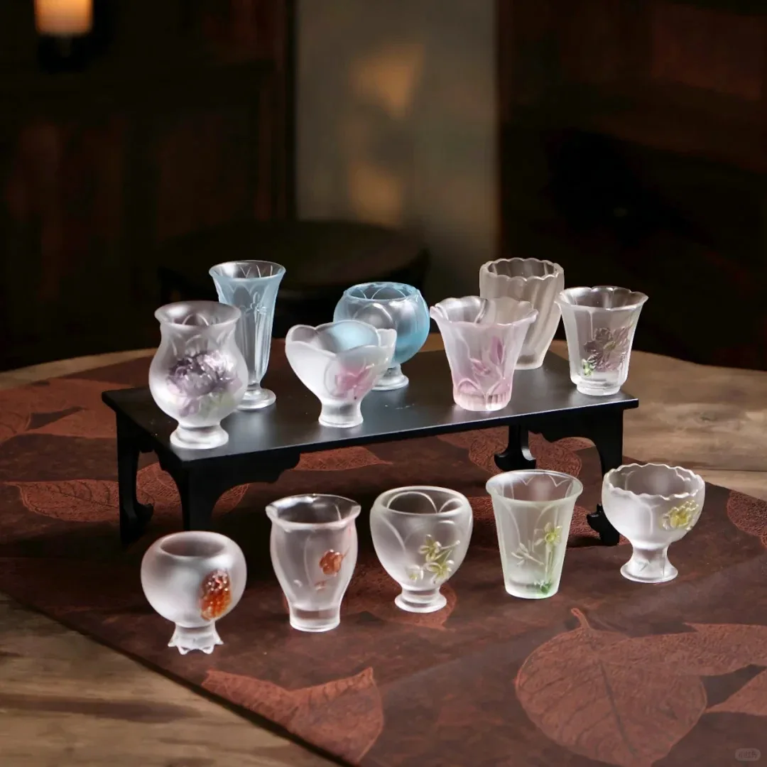 HYS Twelve Flower God Cup Gift Box Coaster Combination Tea Ceremony Tea Tasting Cup Ancient Glazed Tea Room Tabletop