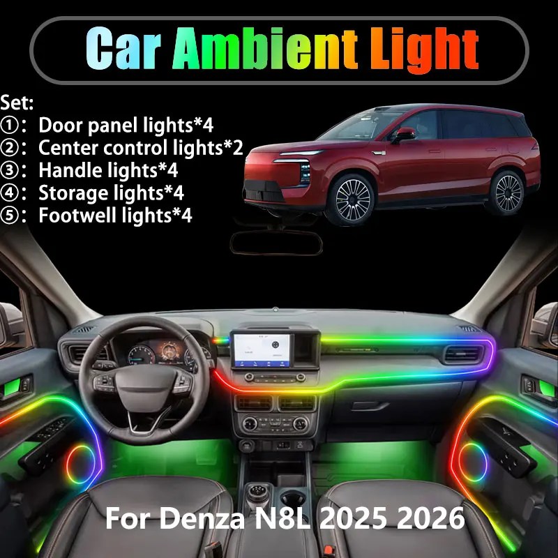 

For Denza N8L 2025 2026 2/18 in 1 Car ambient lighting Led trunk interior led lights USB RGB Ensemble Streamer Accessories Auto