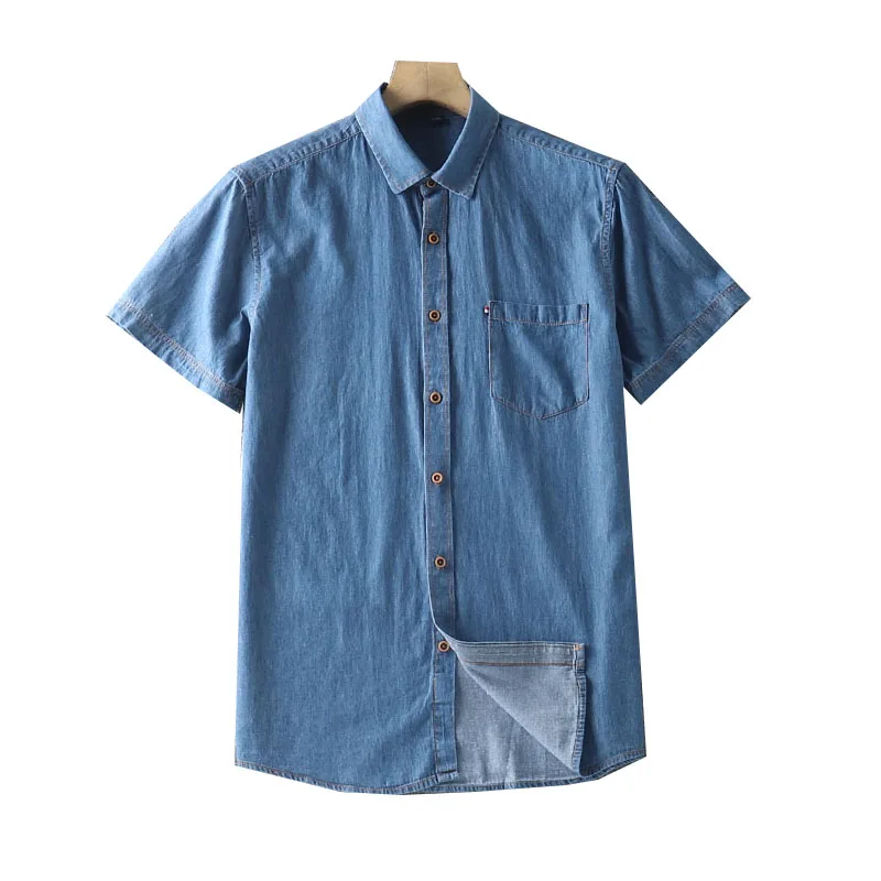 

Мужская летняя одежда из чистого хлопка удобная дышащая ort Sve Denim f Sve irt Waed Stand Fit Faion Urban ...