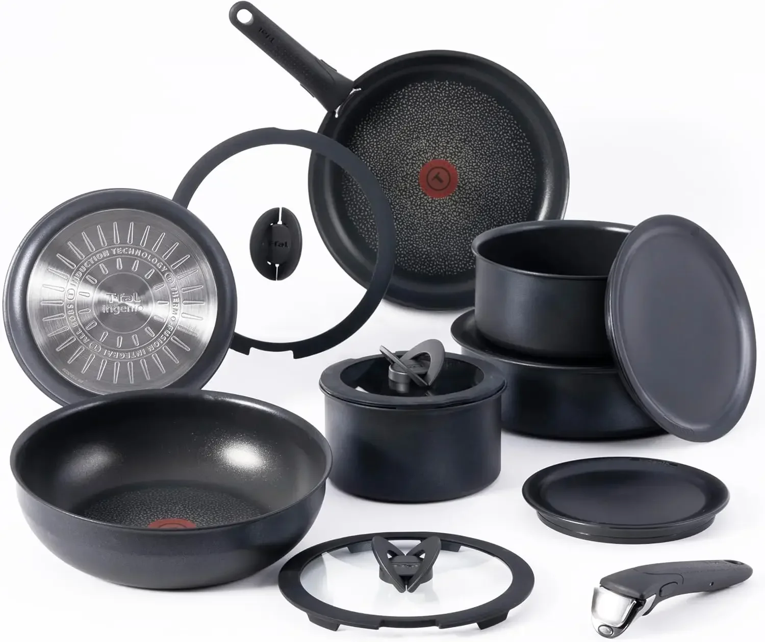 Non Stick Cookware Set 14 Piece, Induction Oven Broiler Safe 500F, Detachable/ Removable Handle, Kitchen