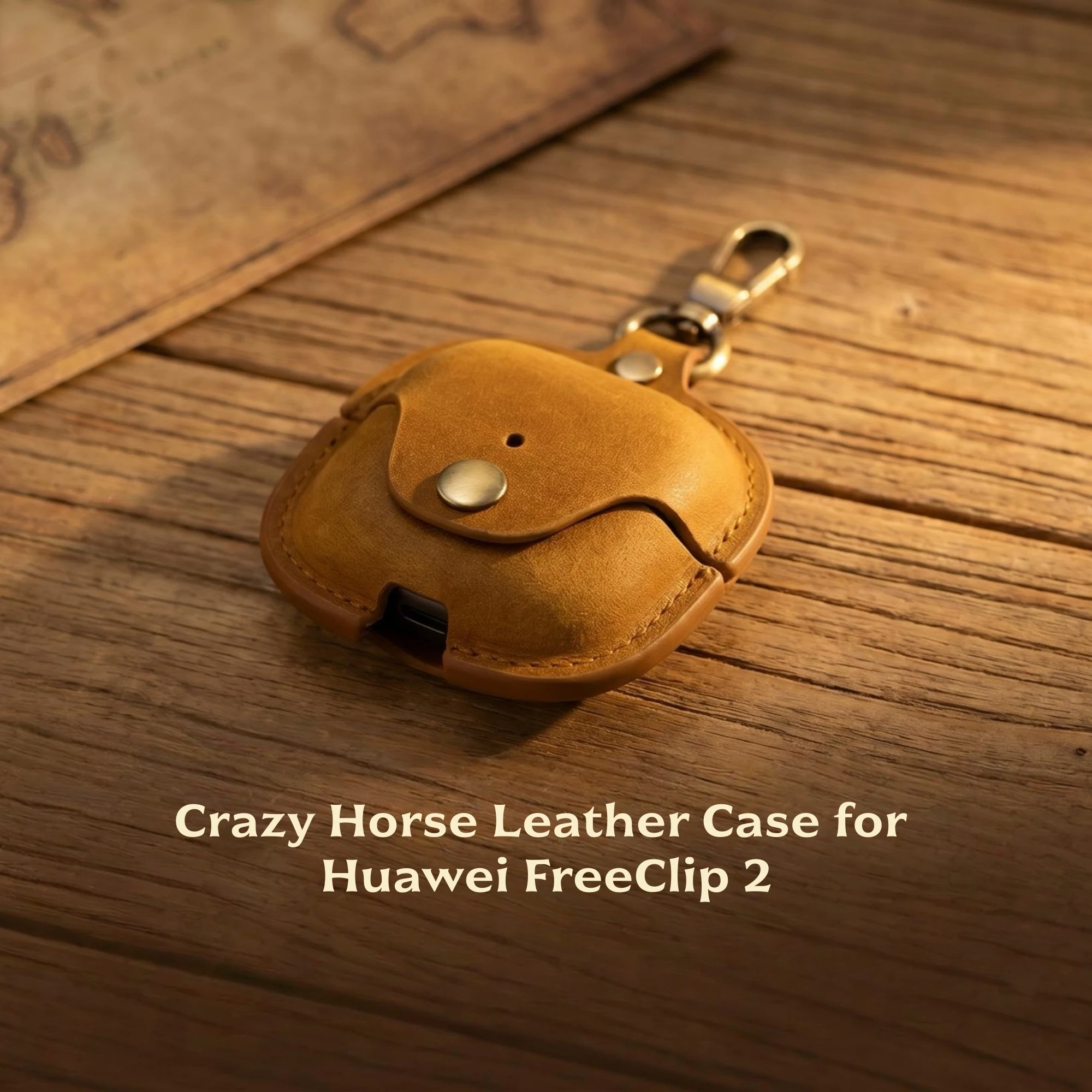 Echtes Crazy Horse Leder-Etui für HUAWEI FreeClip 2 Ohrhörer, Vollschutz Anti-Fall-Hülle, Stoßfeste Kopfhörer-Schutzhülle